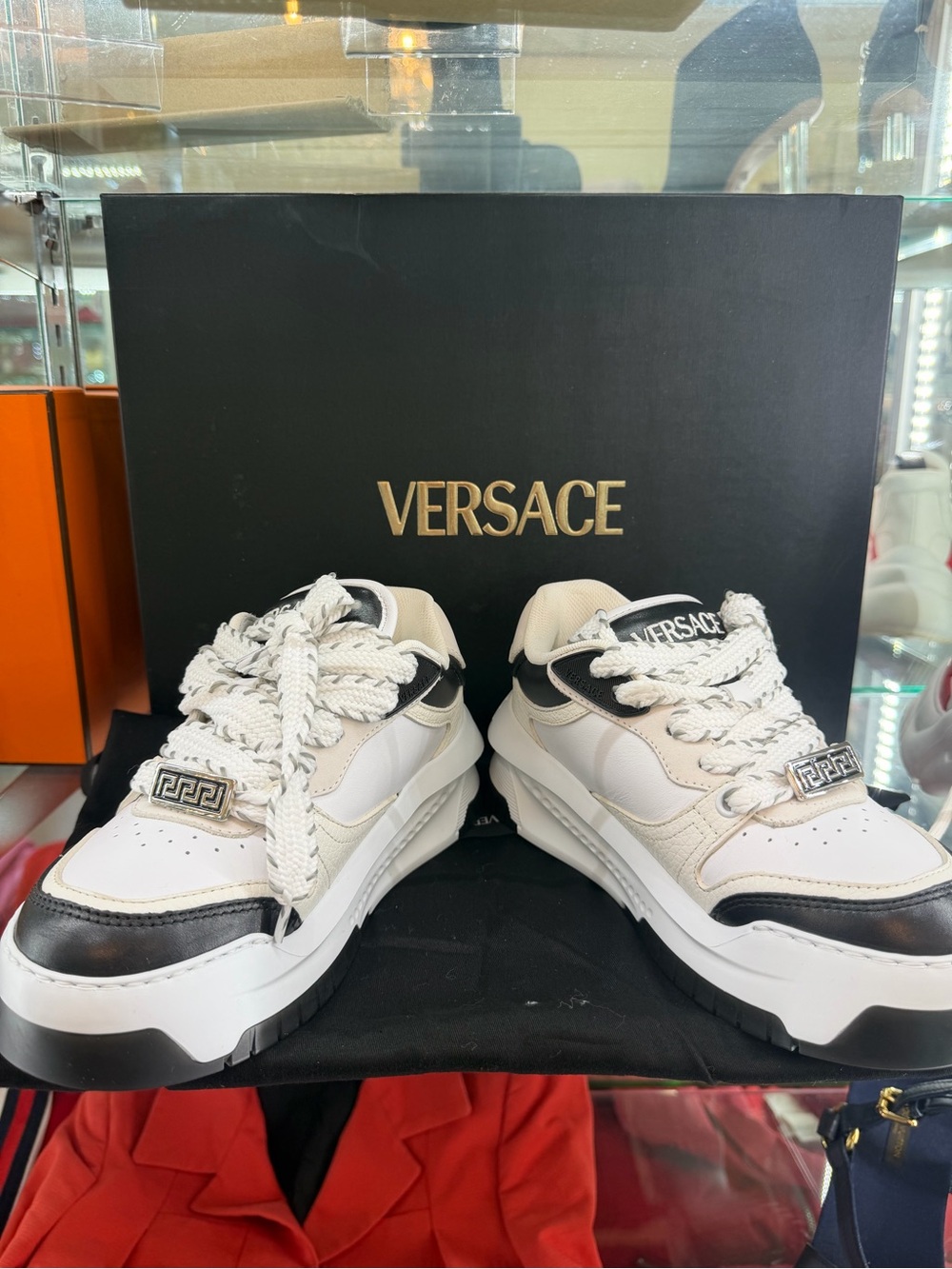 Versace White & Black Women's Low-Top Leather Sneakers
